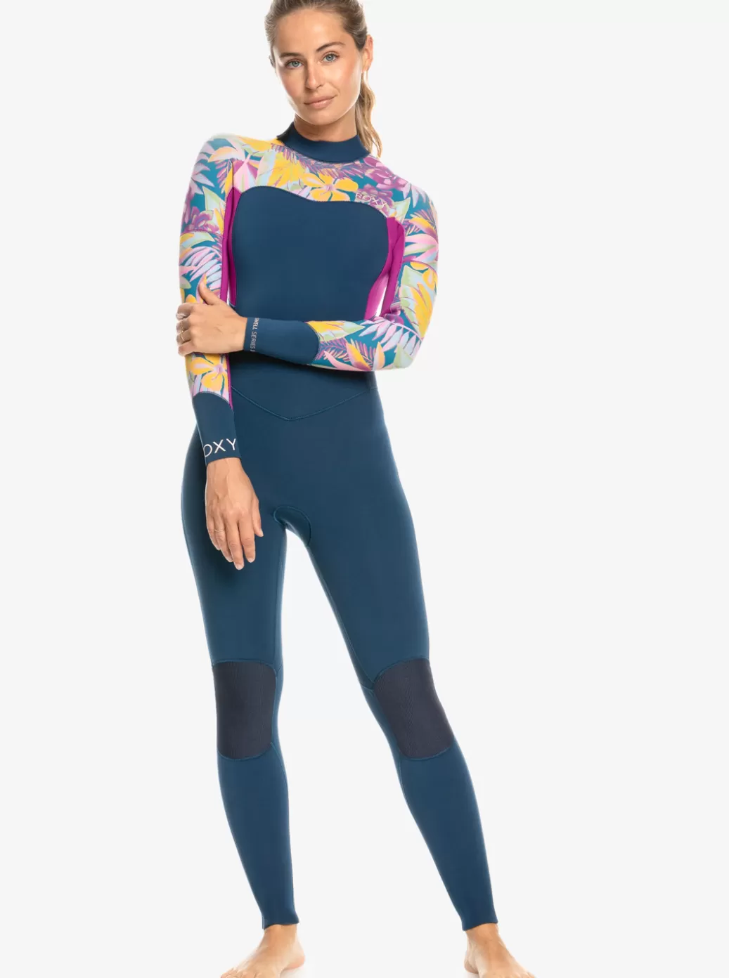 Swell Series | WOMEN ROXY 3/2mm Swell Series Back Zip Wetsuit Anthracite Hot Tropics Swim Ax