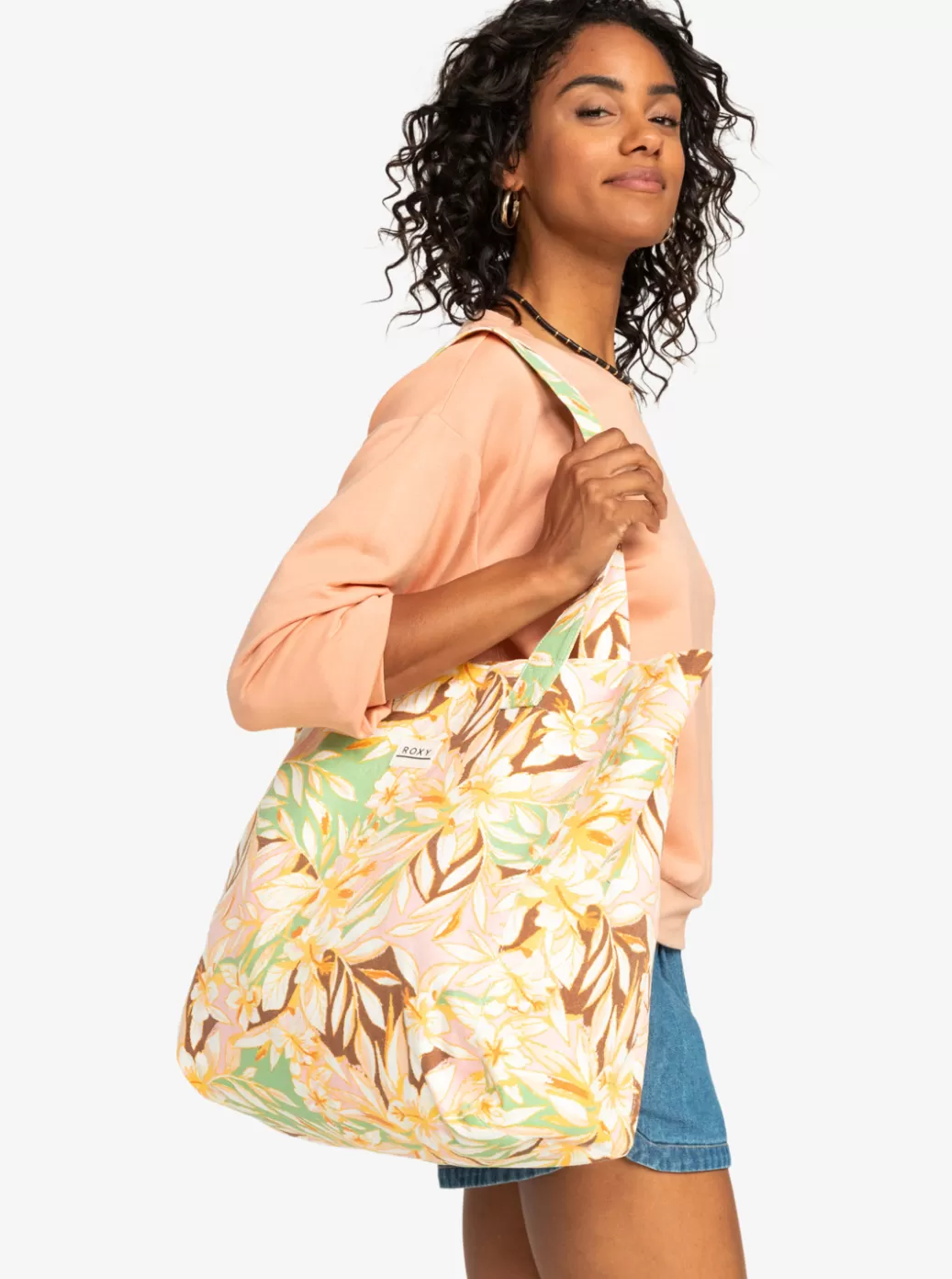 Handbags | WOMEN ROXY Anti Bad Vibes Printed Tote Bag Quiet Green Coast 2 Coast