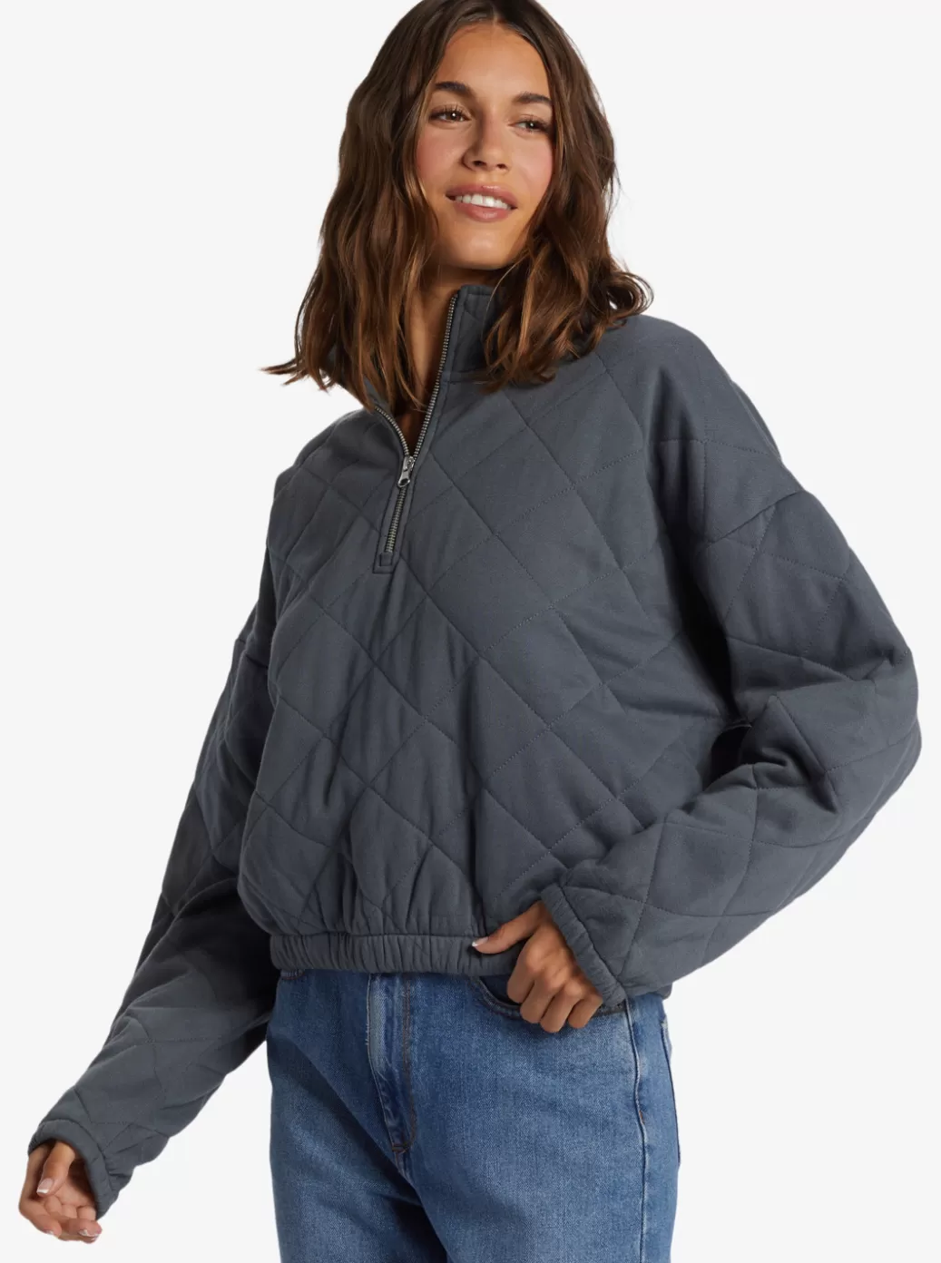 Loungewear | Fleece & Hoodies | WOMEN ROXY Bonfire Babe Quilted Fleece Half-Zip Sweatshirt Turbulence