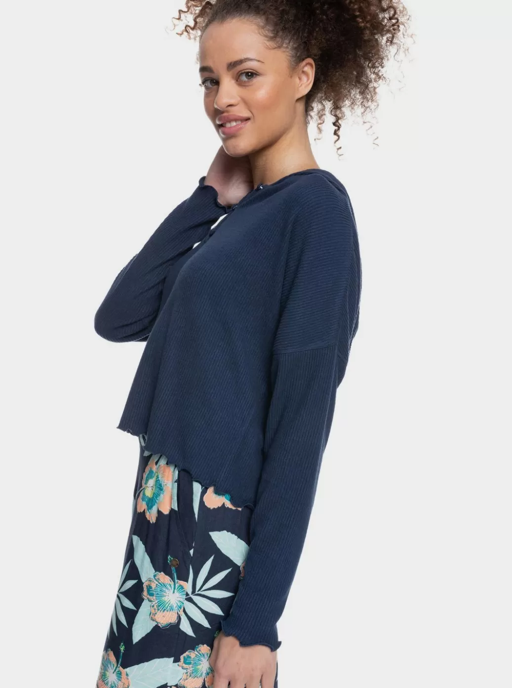 Loungewear | Fleece & Hoodies | WOMEN ROXY Cozy Day Long Sleeve Rib Knit Top Mood Indigo