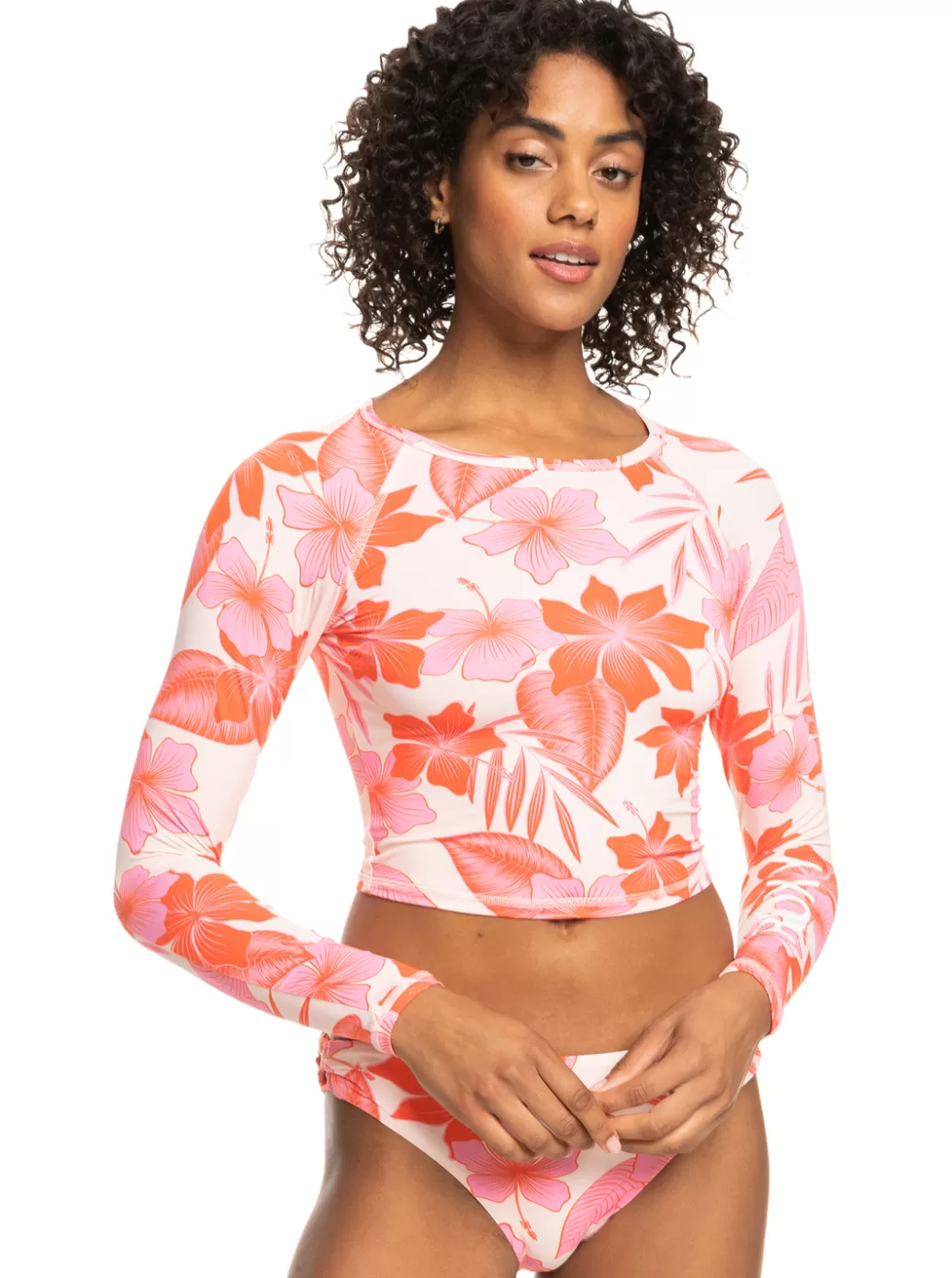 Rashguards | WOMEN ROXY Crop Top Cropped Long Sleeve Rashguard Pale Dogwood Lhibiscus