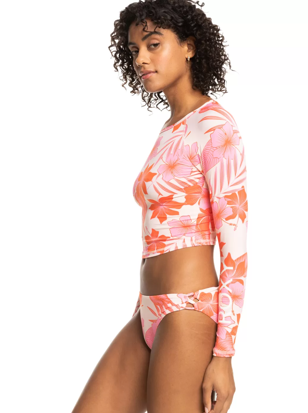 Rashguards | WOMEN ROXY Crop Top Cropped Long Sleeve Rashguard Pale Dogwood Lhibiscus
