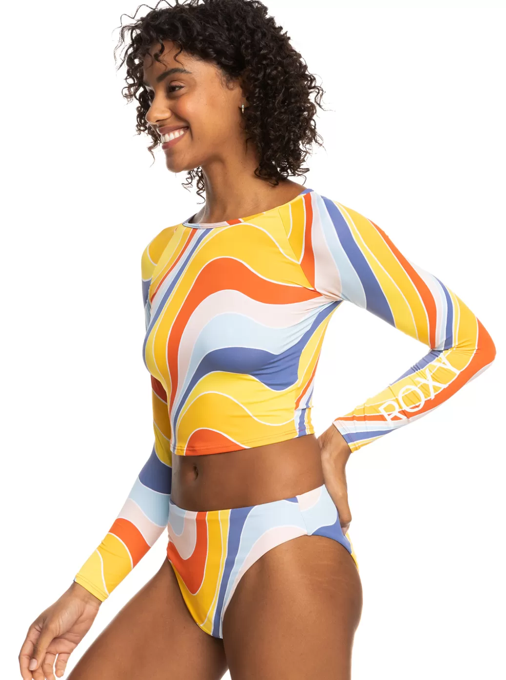 Rashguards | WOMEN ROXY Crop Top Long Sleeve Rashguard Tiger Lily Cruz
