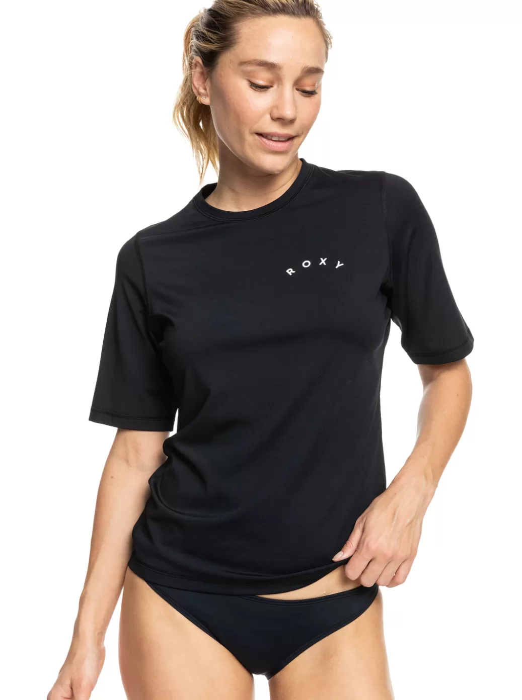 Rashguards | WOMEN ROXY Enjoy Waves Short Sleeve UPF 50 Rashguard Anthracite