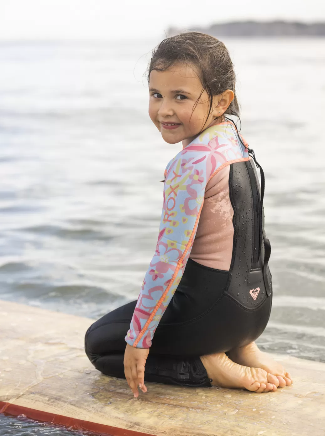 Surf | KIDS ROXY Girl's 2-7 3/2mm Prologue Back Zip Wetsuit Tanager Tur Tw Floral Conf