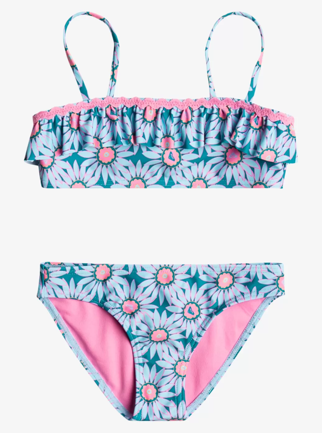 Swim | KIDS ROXY Girl's 2-7 Bold Florals Two Piece Bandeau Bikini Set Crystal Teal Sol Flower