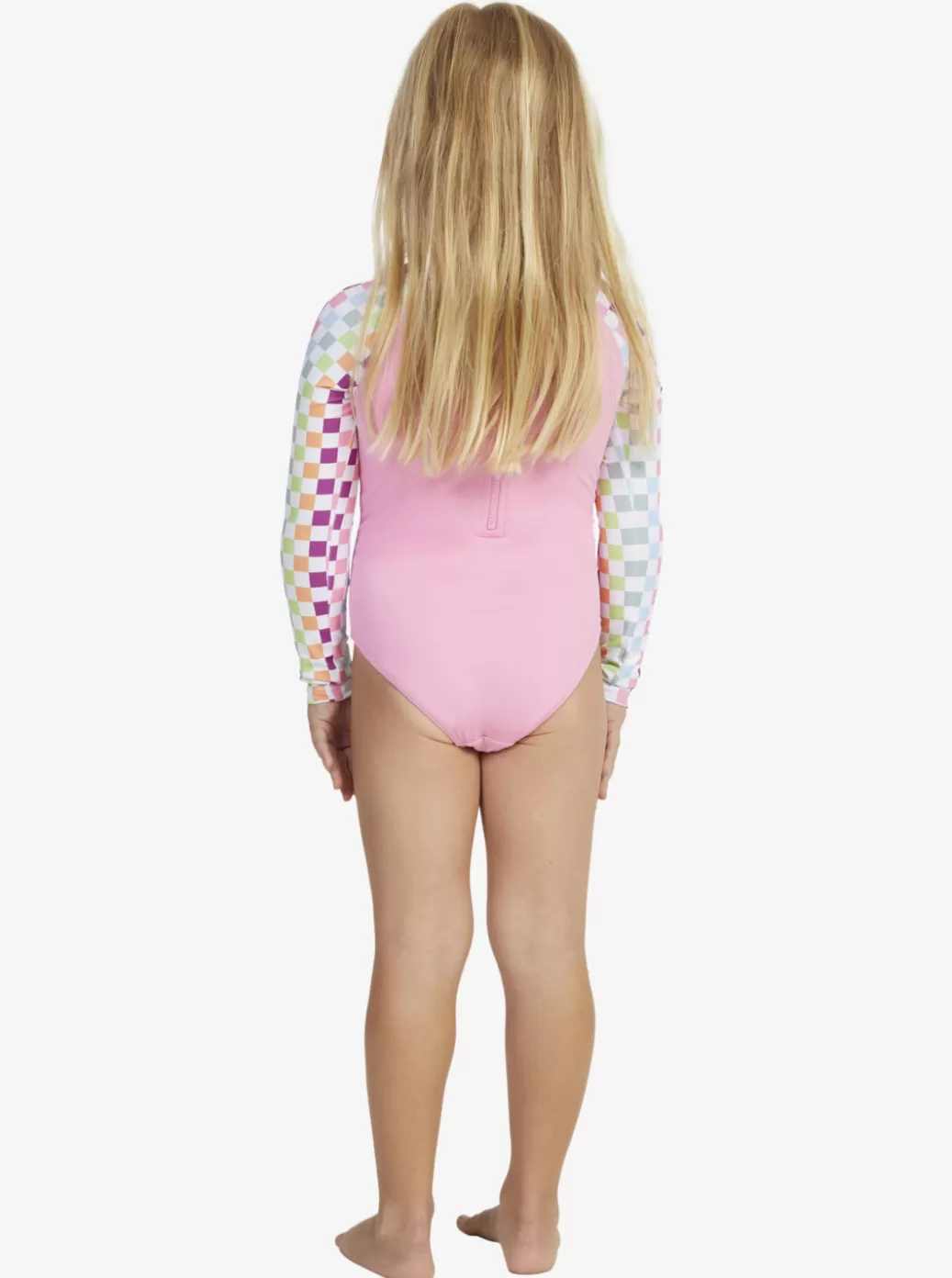 Surf | KIDS ROXY Girl's 2-7 Rainbow Check Long Sleeve One-Piece Swimsuit Bright White Check Check