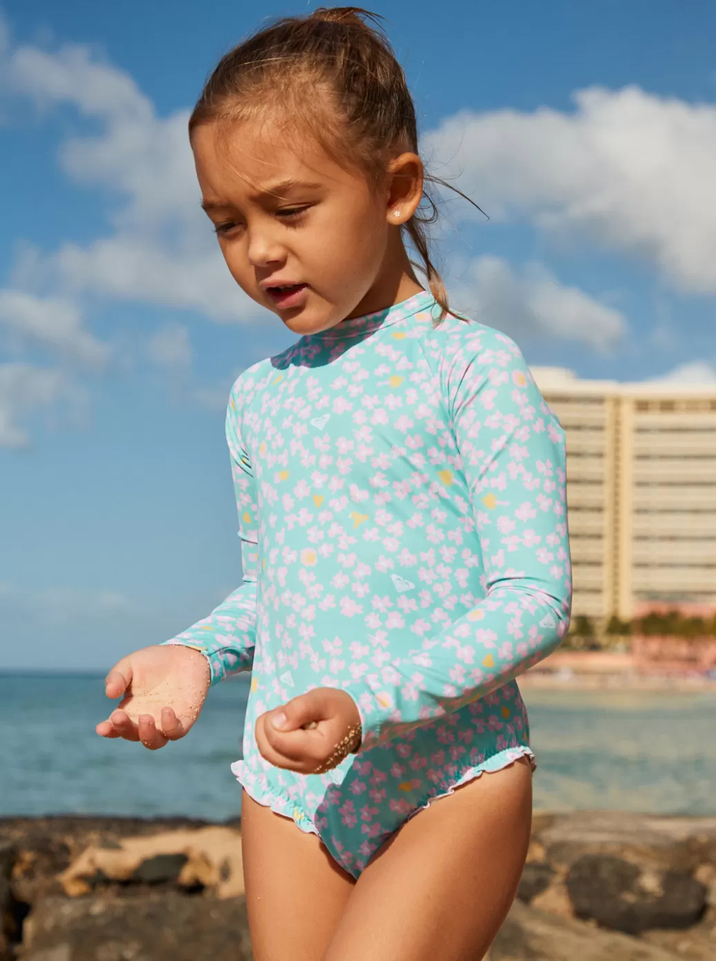 Surf | KIDS ROXY Girl's 2-7 Teenie Ditsy Onesie Surf Tee Aruba Blue Teenie Ditsy