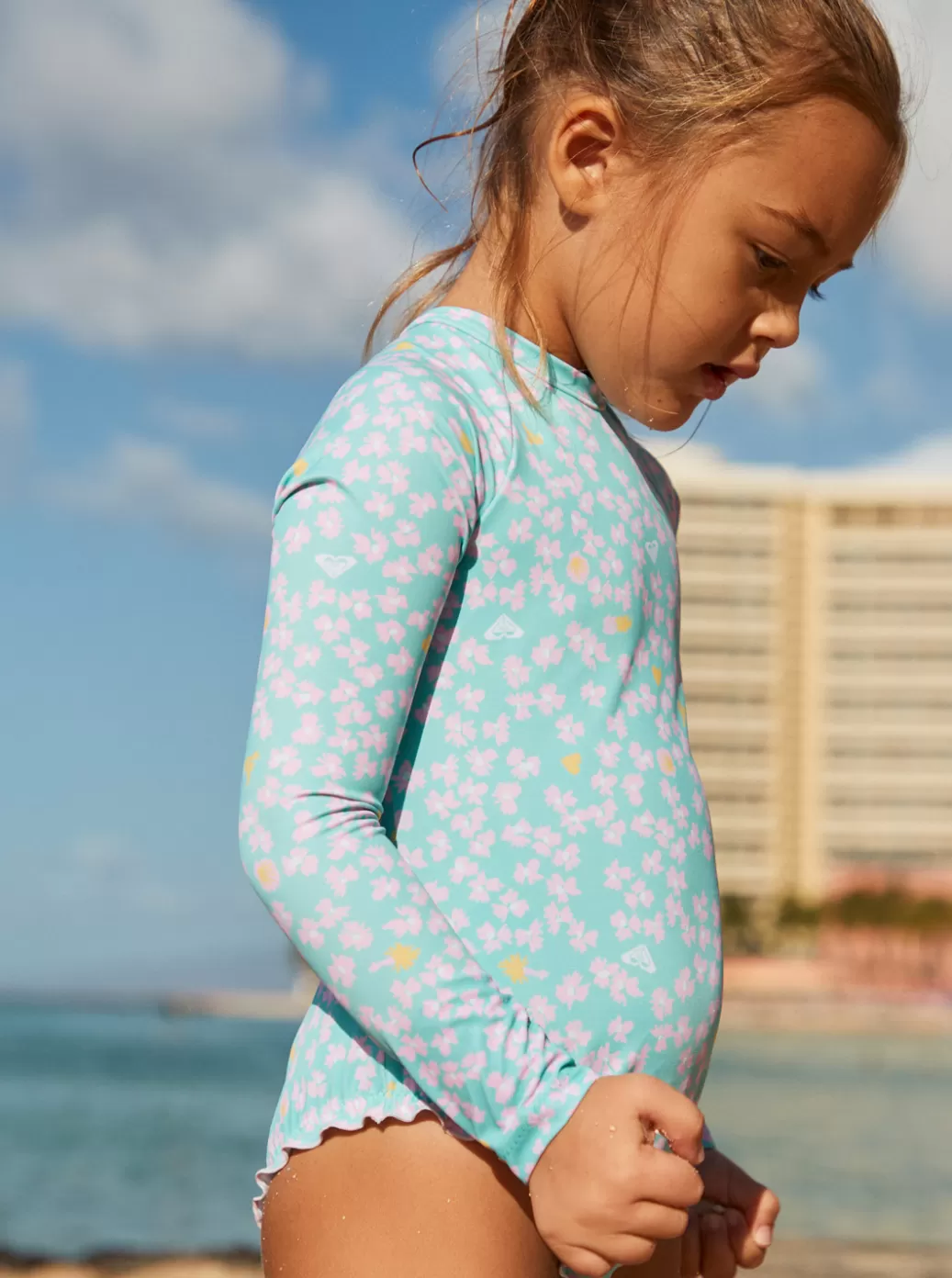 Surf | KIDS ROXY Girl's 2-7 Teenie Ditsy Onesie Surf Tee Aruba Blue Teenie Ditsy