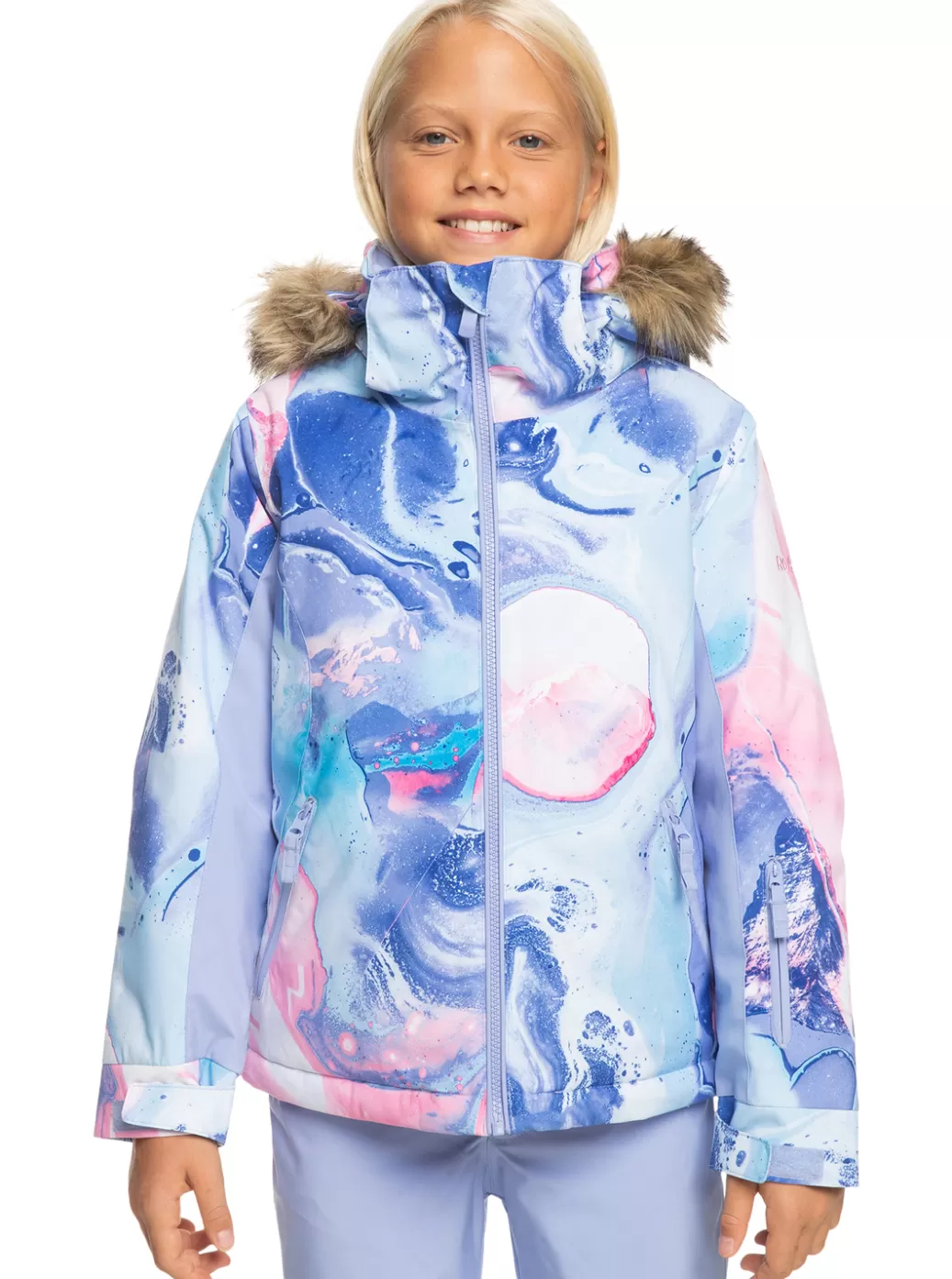 Snow Jackets | Girls Snow | KIDS | WOMEN ROXY Girl's 4-16 American Pie Technical Snow Jacket Azure Blue Landscape