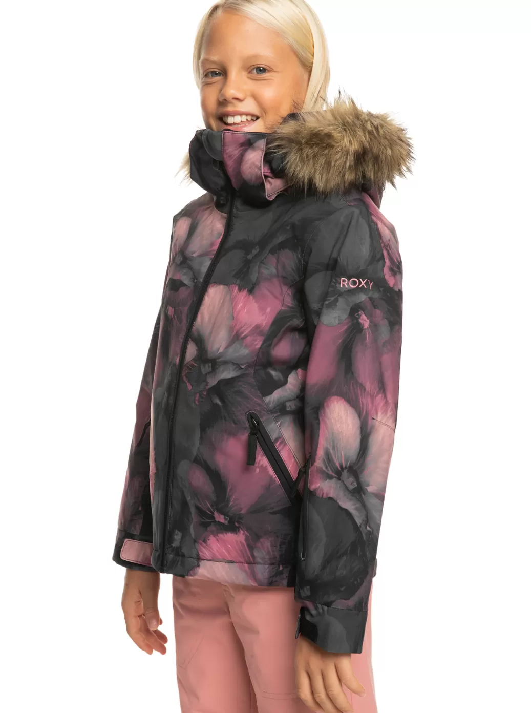 Snow Jackets | Girls Snow | KIDS | WOMEN ROXY Girl's 4-16 American Pie Technical Snow Jacket True Black Pansy Pansy Rg