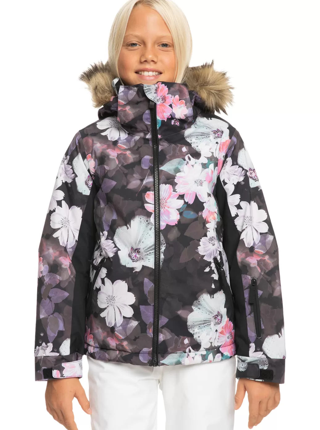 Snow Jackets | Girls Snow | KIDS | WOMEN ROXY Girl's 4-16 American Pie Technical Snow Jacket True Black Blurry Flower