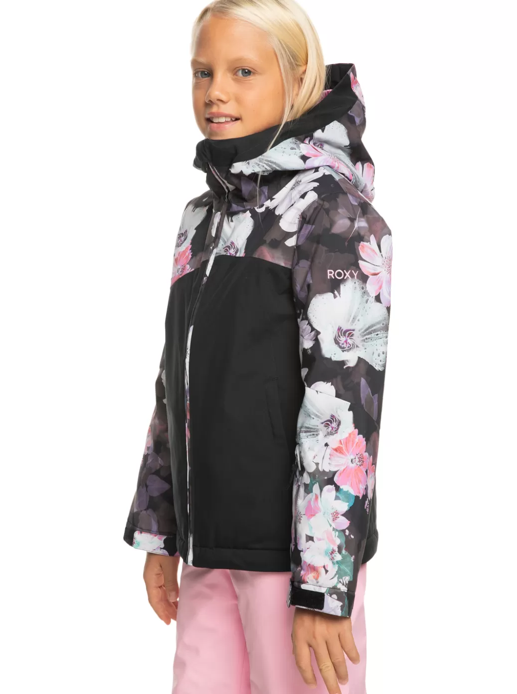Snow Jackets | Girls Snow | KIDS | WOMEN ROXY Girl's 4-16 Greywood Technical Snow Jacket True Black Blurry Flower