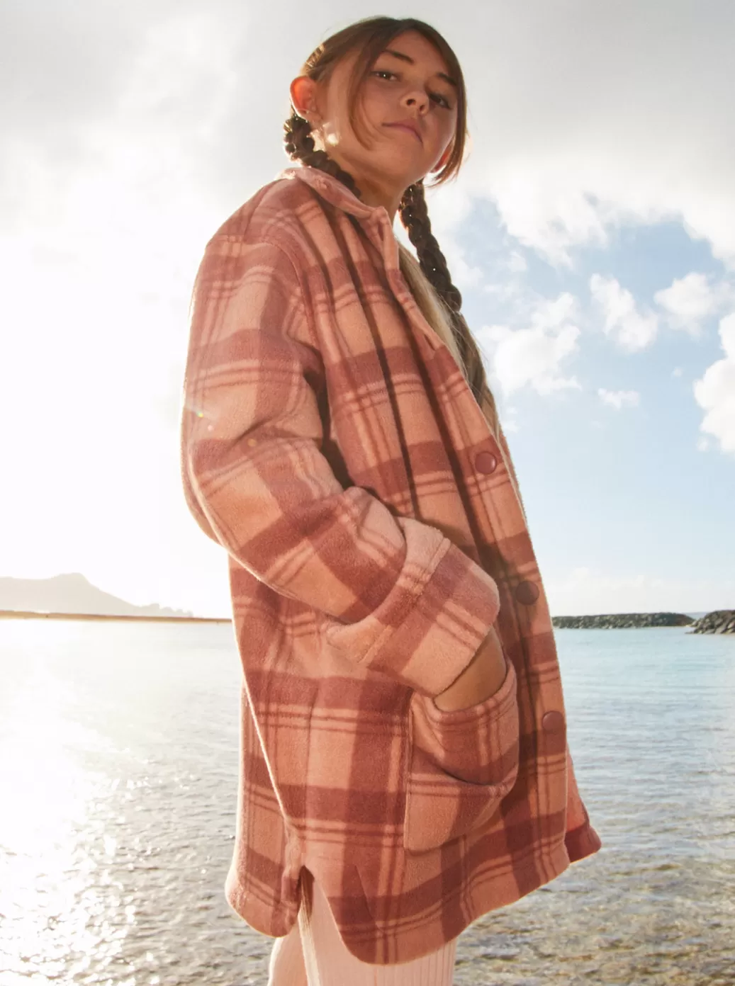 Tees & Tanks | KIDS ROXY Girl's 4-16 Ocean Quiet Zip-Up Fleece Cedar Wood Swell Check