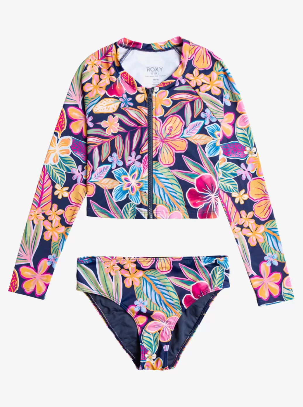 Surf | KIDS ROXY Girl's 7-16 Paradise Trip Cropped Long Sleeve Rashguard Mood Indigotrue Paradise