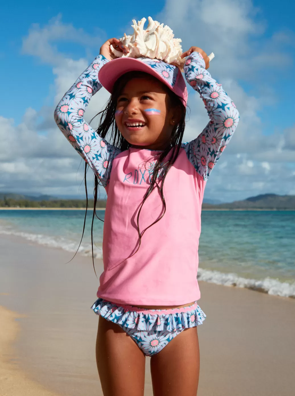 Surf | KIDS ROXY Girls' 2-7 Bold Florals Long Sleeve Rashguard Set Crystal Teal Sol Flower