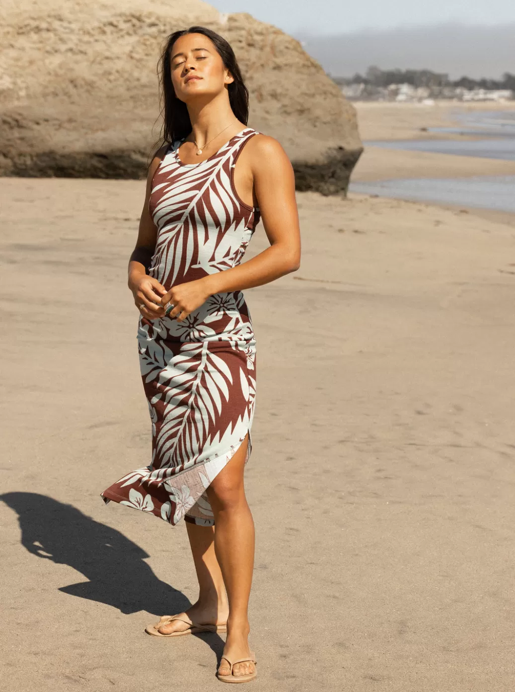 Dresses | WOMEN ROXY Good Keepsake Printed Midi Dress Bitter Chocolate Palmeria