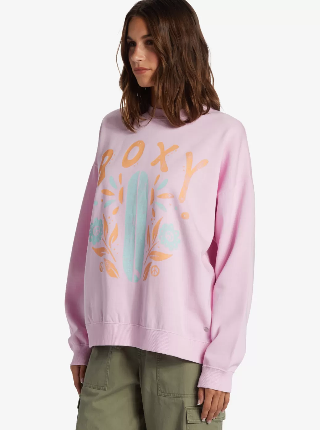 Loungewear | Fleece & Hoodies | WOMEN ROXY Lineup Oversized Crew Pullover Sweatshirt Pirouette