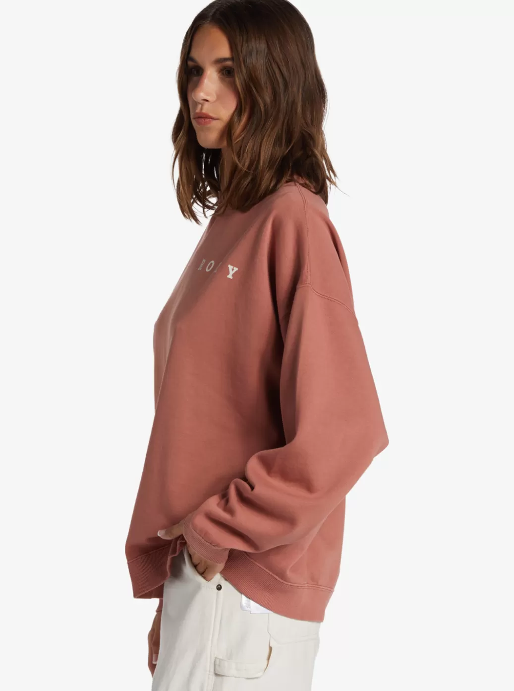 Loungewear | Fleece & Hoodies | WOMEN ROXY Lineup Oversized Crew Pullover Sweatshirt Cedar Wood