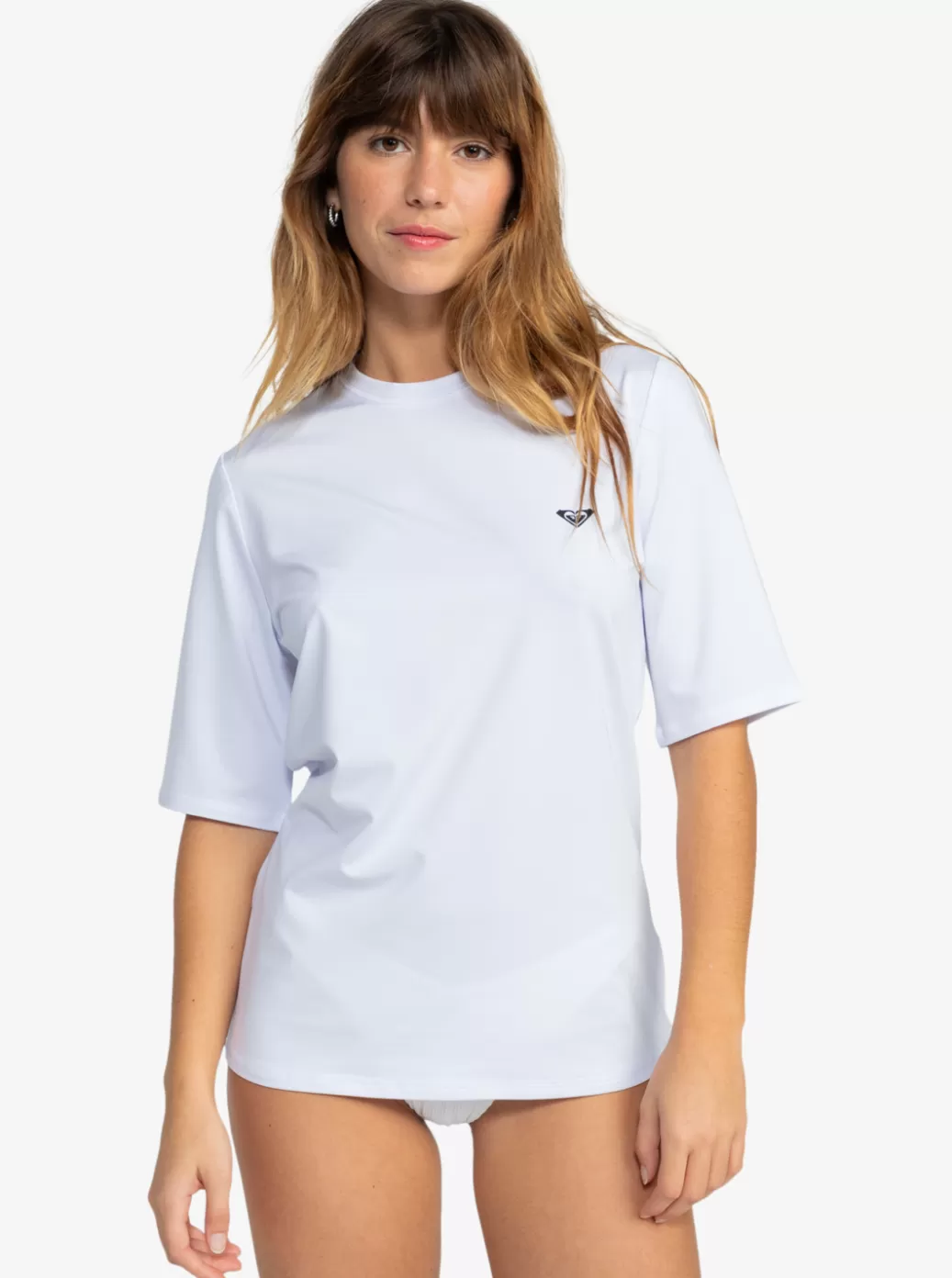 Rashguards | WOMEN ROXY New Enjoy Waves Short Sleeve UPF 50 Surf T-Shirt Bright White