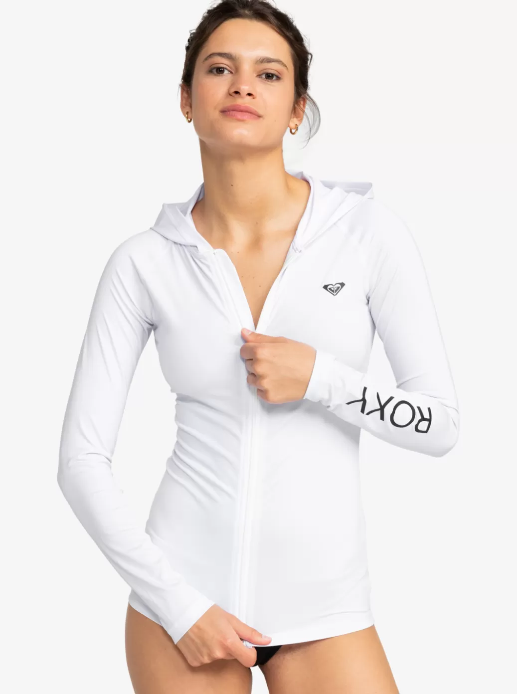 Rashguards | WOMEN ROXY New Essentials Hooded Long Sleeve Zip-Up Rashguard Bright White