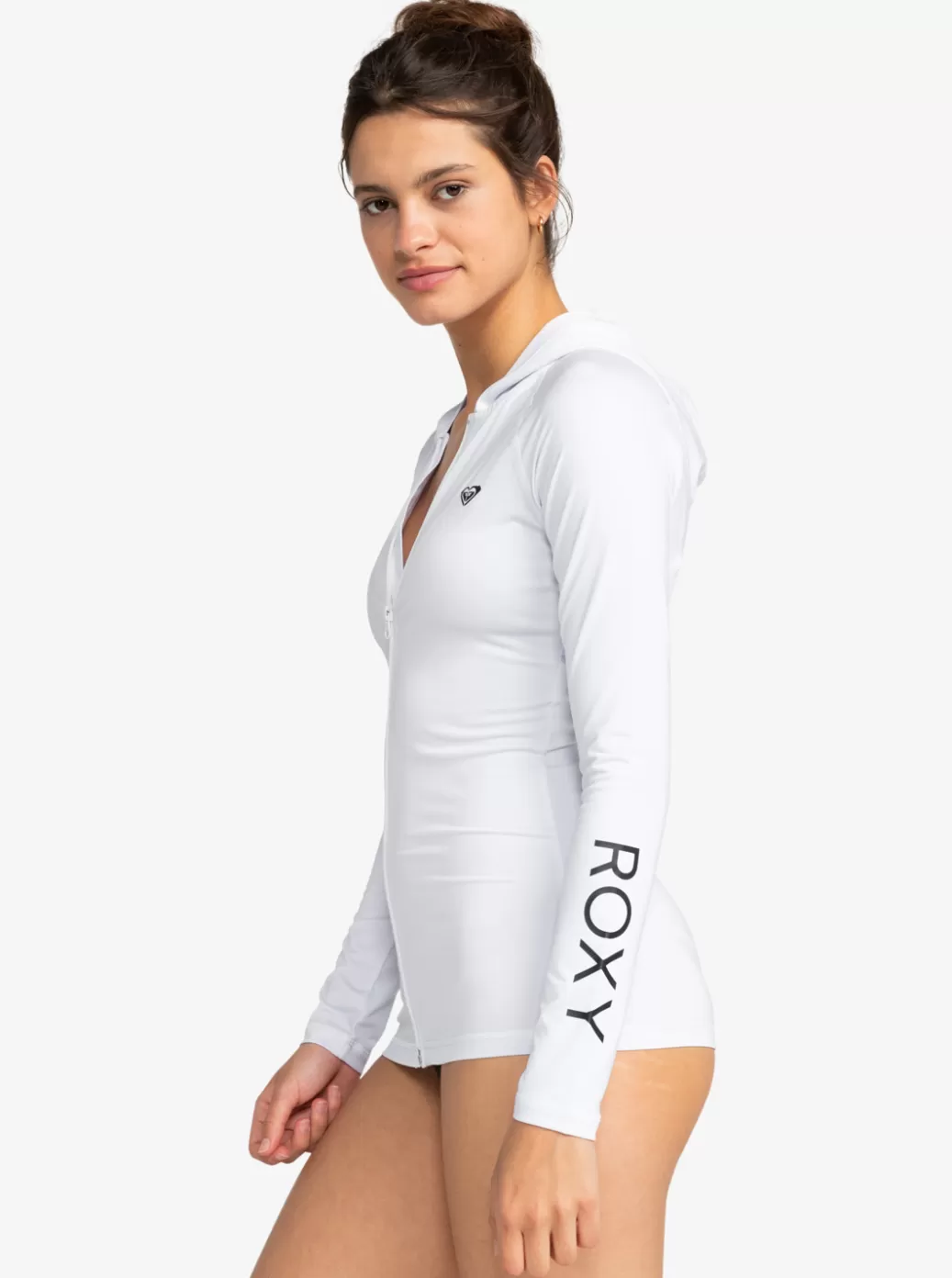 Rashguards | WOMEN ROXY New Essentials Hooded Long Sleeve Zip-Up Rashguard Bright White