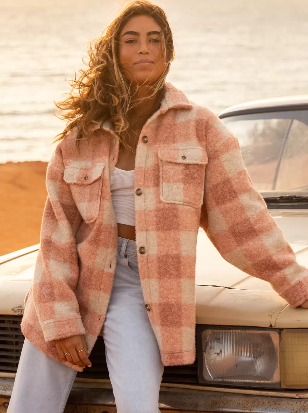 Jackets | Fleece & Hoodies | WOMEN ROXY Over And Above Zip-Up Fleece Paradiso Plaid Cafe Creme