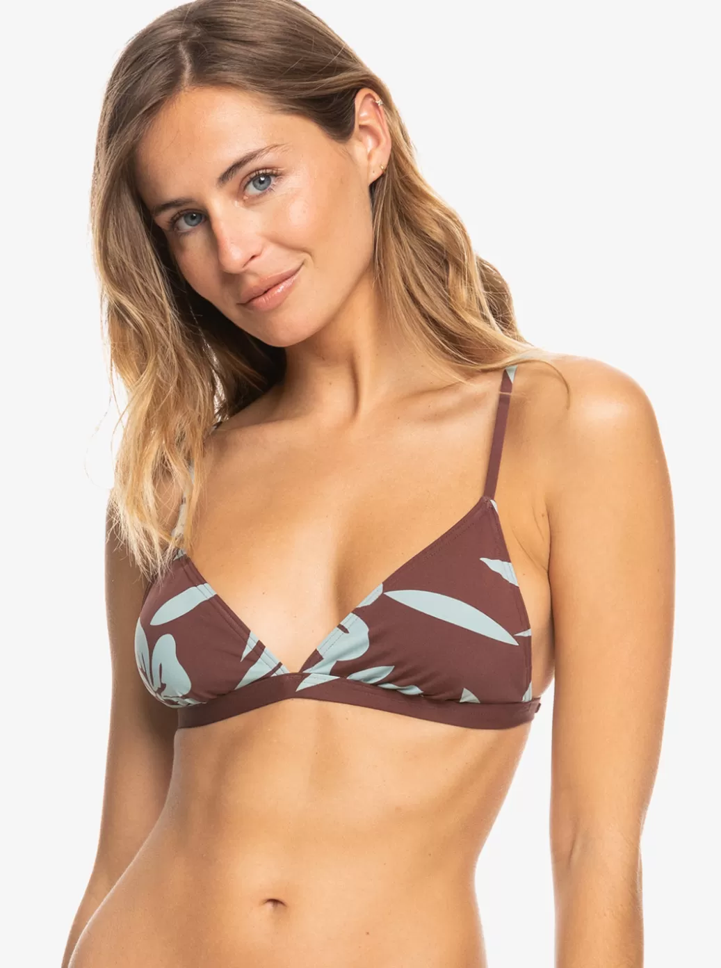 Bikini Tops | WOMEN ROXY Palm Cruz Triangle Bikini Top Bitter Chocolate Palmeria