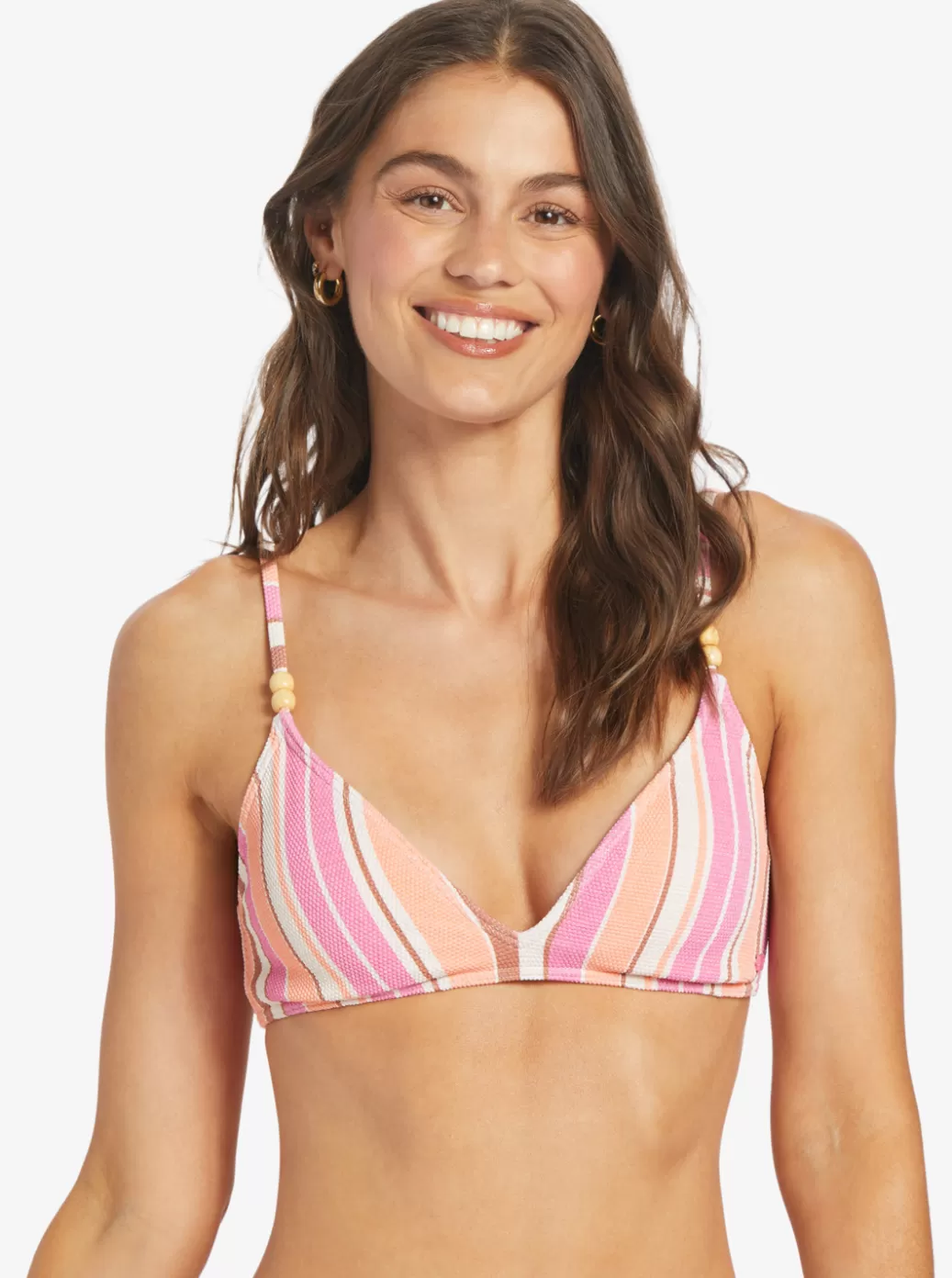 Bikini Tops | Bikinis | WOMEN ROXY Palm Tree Dreams Triangle Bikini Top Shocking Pink Retro Stripe