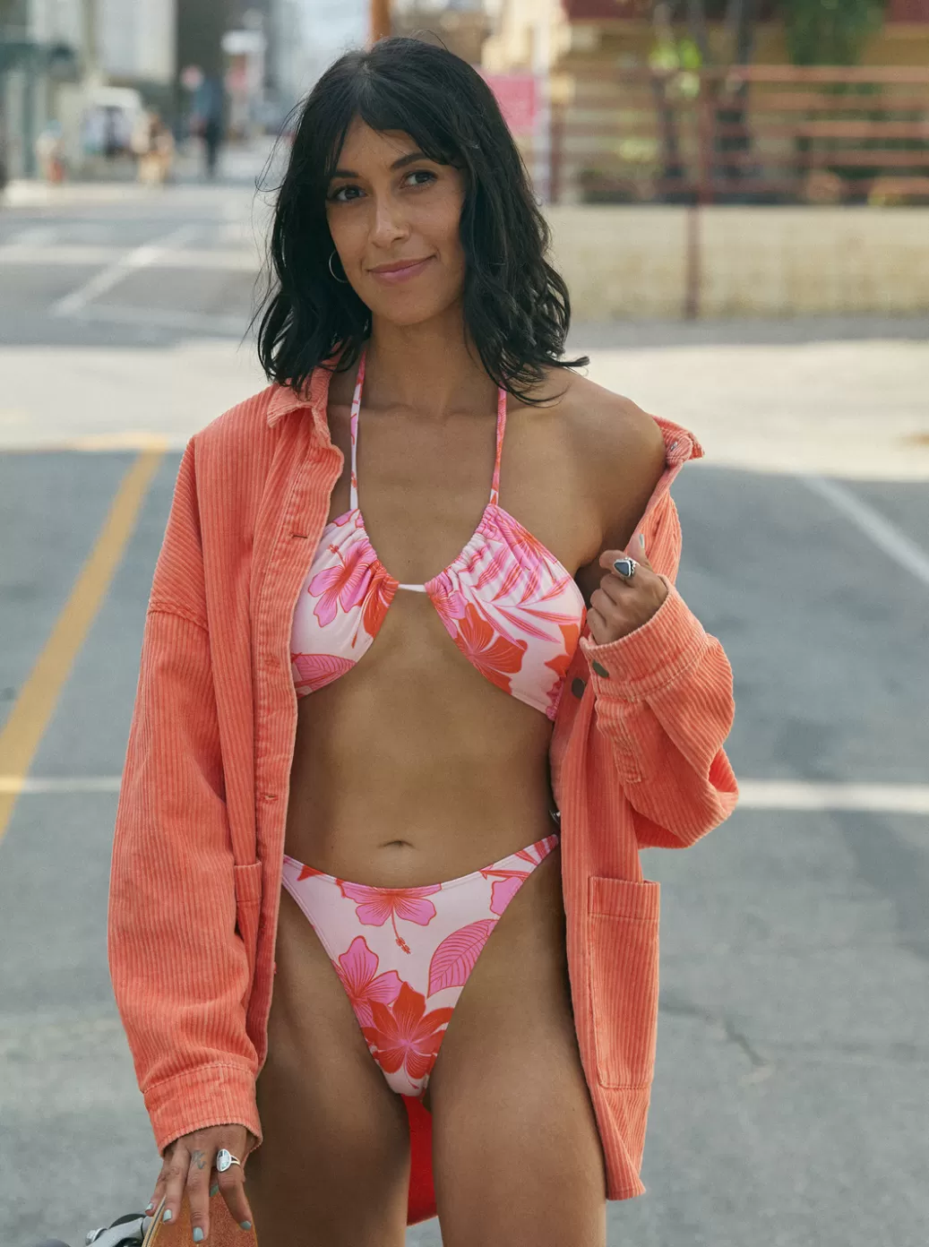 Swimsuits | Bikini Bottoms | Bikinis | WOMEN ROXY Printed Beach Classics Cheeky Bikini Bottoms Pale Dogwood Lhibiscus