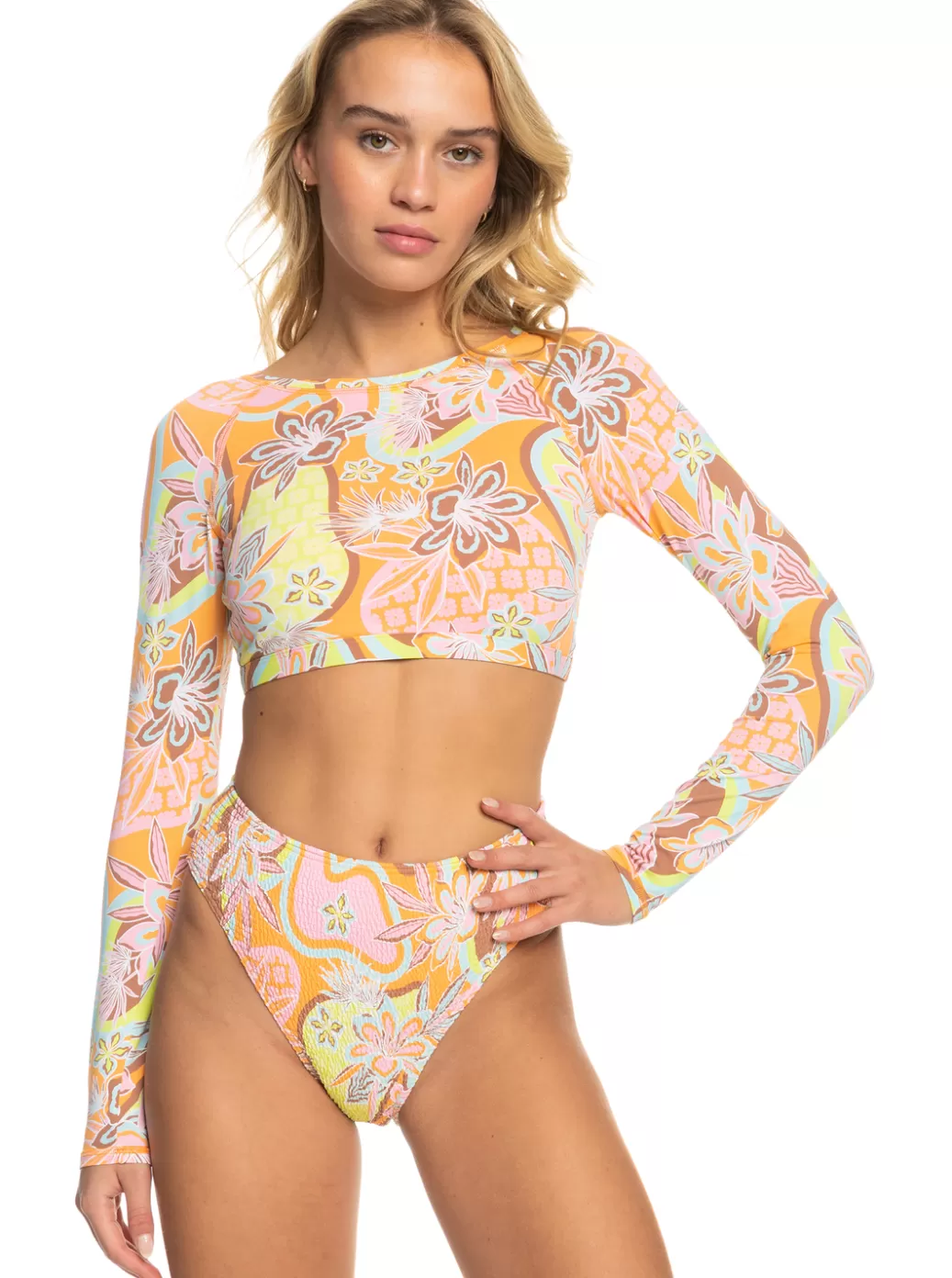 Rashguards | WOMEN ROXY Delic Long Sleeve Cropped Rashguard Mock Orange Roxy Delic