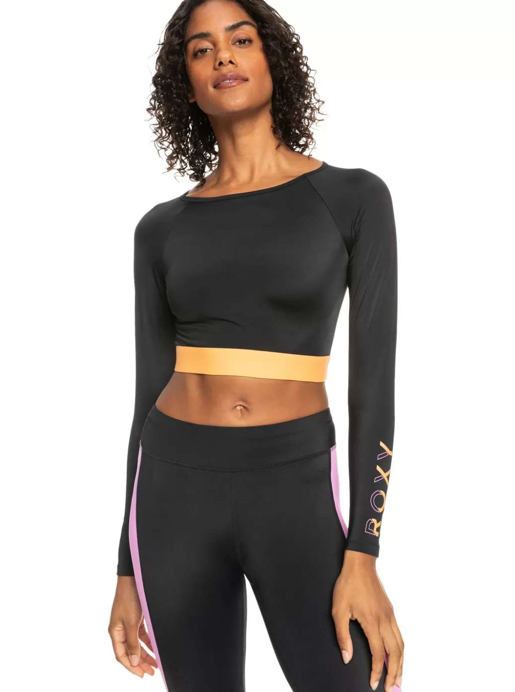 Rashguards | Active Swimsuits | WOMEN ROXY Fitness Long Sleeve Cropped Rashguard Anthracite