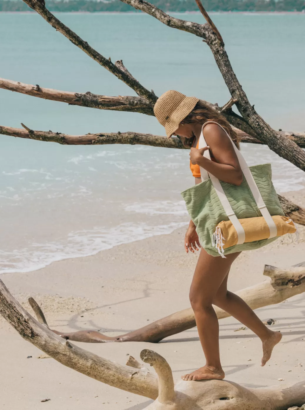 Backpacks | Handbags | WOMEN ROXY Sunny Palm Tote Beach bag Quiet Green