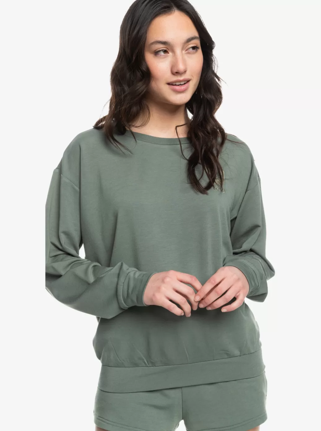 Loungewear | Sweaters | Fleece & Hoodies | WOMEN ROXY Surfing By Moonlight B Cozy Lounge Top Agave Green