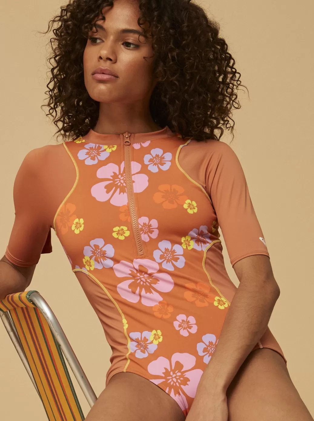 Rashguards | One Pieces | ROXY x Kate Bosworth | WOMEN ROXY Surf.Kind.Kate. Short Sleeve One-Piece Swimsuit Sunburn Positivity Paradise