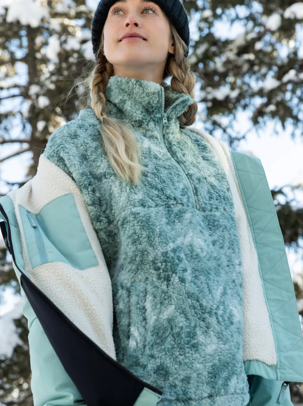 Active by Nature | Jackets | WOMEN ROXY Waves Of Warmth Half-Zip Fleece Blue Surf Planao